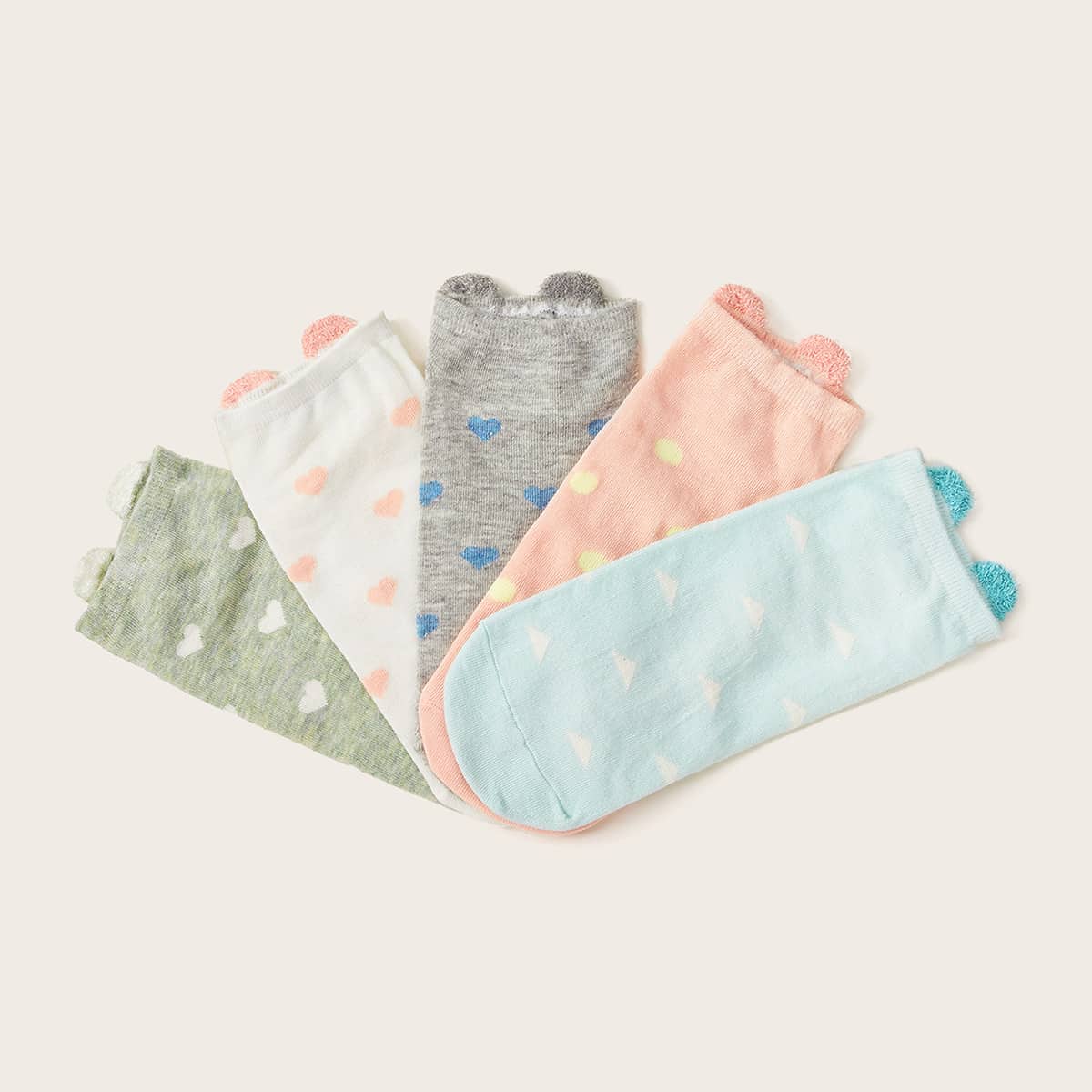 

5pairs Heart Pattern Socks, Multicolor