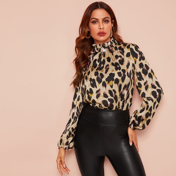 

Frilled Neck Allover Print Satin Top, Multicolor