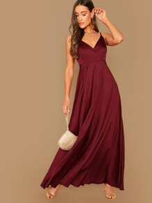 SHEIN Vestido de satén unicolor cruzado - Burdeos - Ver 5