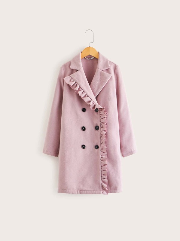 

Girls Frill Trim Double Breasted Coat, Pink, Sashab