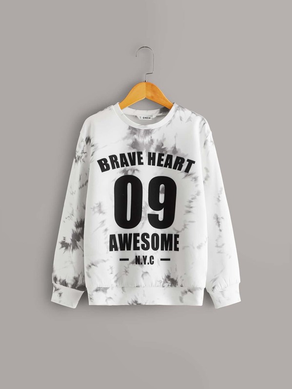

Boys Slogan Graphic Tie Dye Pullover, Black and white