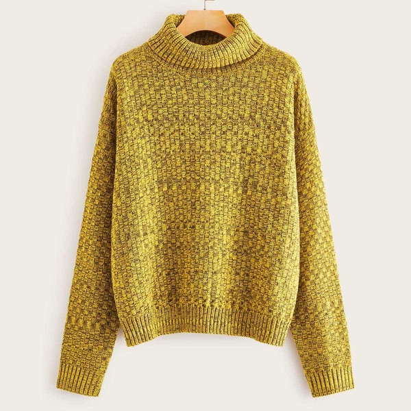 

High Neck Marled Knit Sweater, Yellow bright