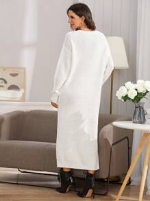 SHEIN Drop Shoulder Jumper Dress Without Belt - White - View 2