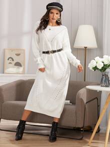 SHEIN Drop Shoulder Jumper Dress Without Belt - White - View 3