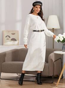 SHEIN Drop Shoulder Jumper Dress Without Belt - White - View 4