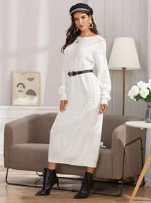 SHEIN Drop Shoulder Jumper Dress Without Belt - White - View 1