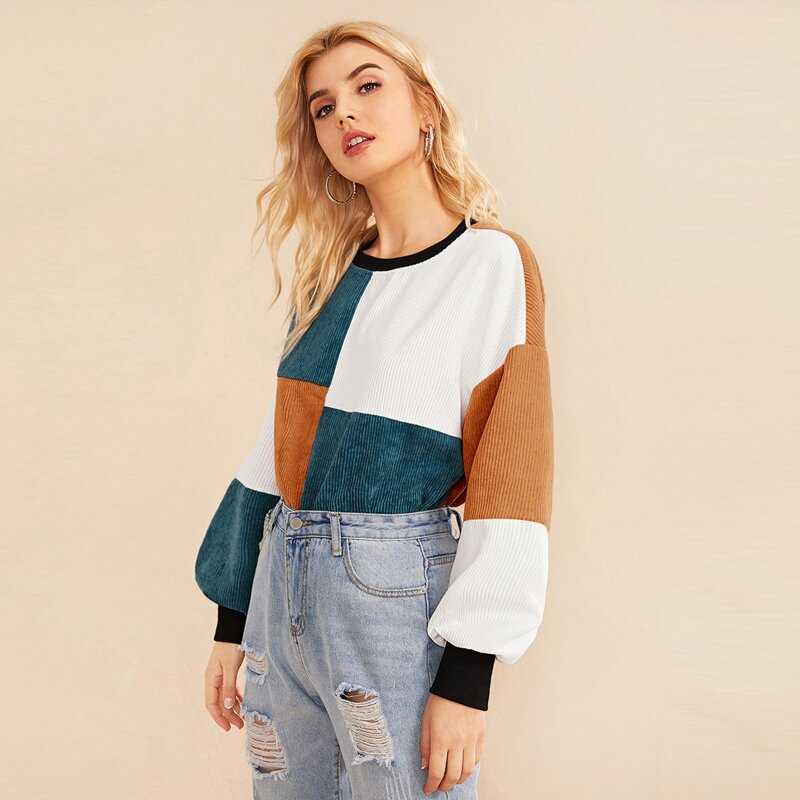 

Colorblock Ribbed Cord Sweatshirt, Multicolor