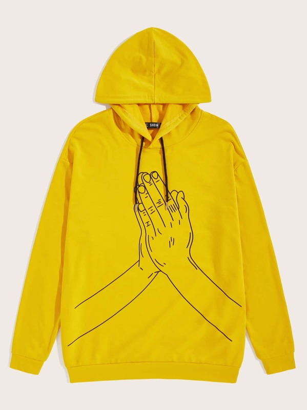 

Men Hand Print Drawstring Hoodie, Yellow