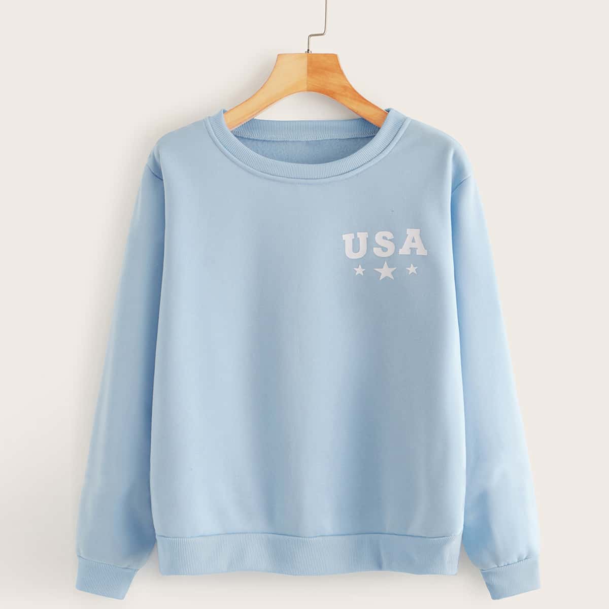 

Letter Graphic Round Neck Sweatshirt, Blue pastel