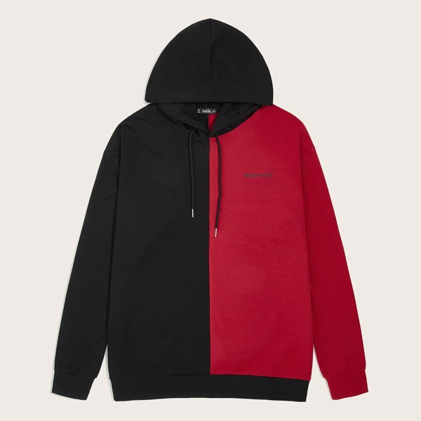 

Men Letter Graphic Two Tone Drawstring Hoodie, Multicolor