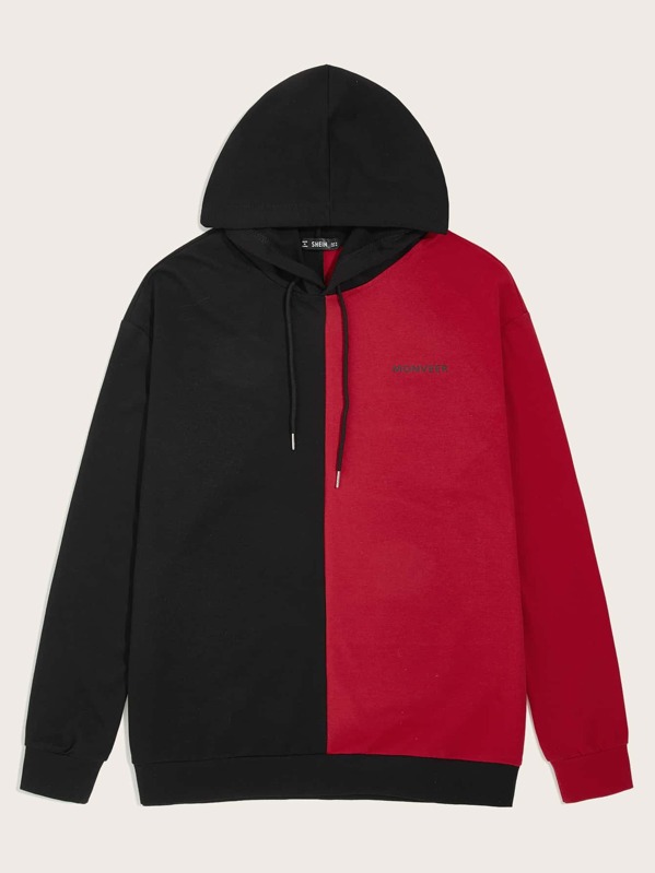 

Men Letter Graphic Two Tone Drawstring Hoodie, Multicolor