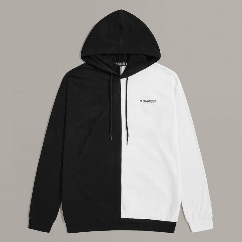 

Guys Two Tone Letter Graphic Hoodie, Black and white