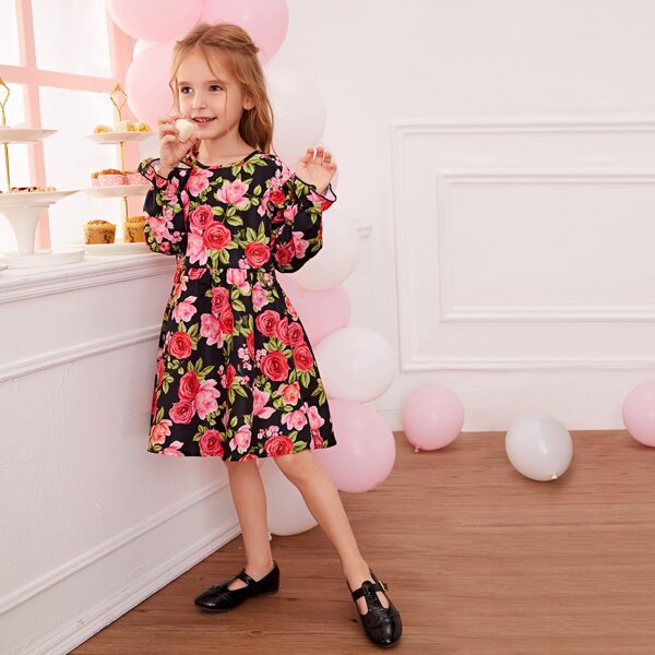 

Toddler Girls Allover Floral Print Ruffle Swing Dress, Multicolor
