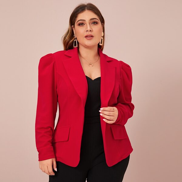 

Plus Notch Collar Gigot Sleeve Tailored Blazer, Red bright