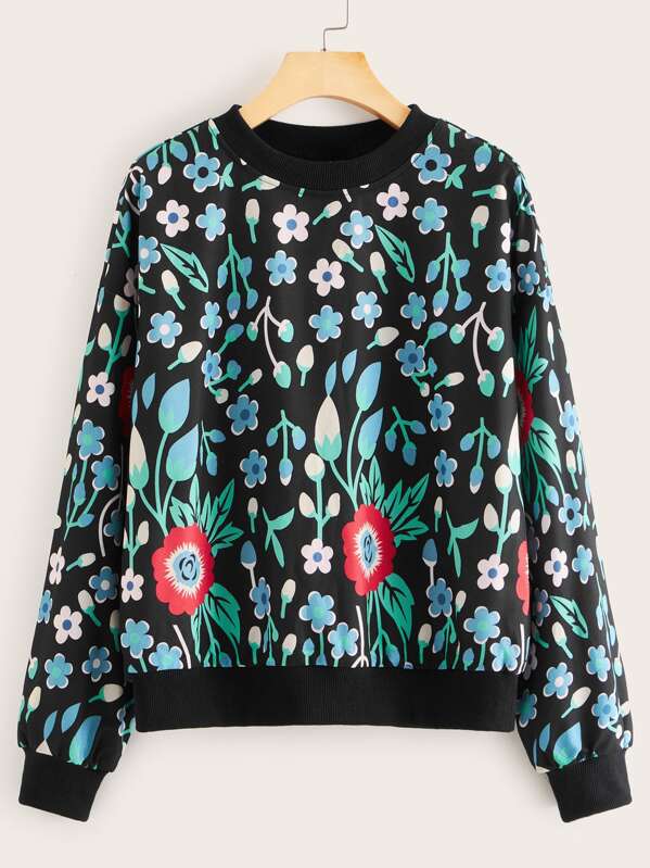

Drop Shoulder Floral Print Pullover, Multicolor