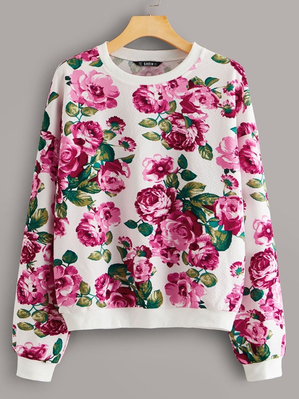 

Drop Shoulder Floral Print Pullover, Multicolor