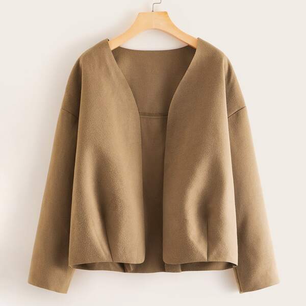 

Solid Open Front Drop Shoulder Jacket, Camel