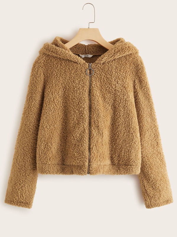 

Zip Up Hooded Teddy Jacket, Camel, Nikola