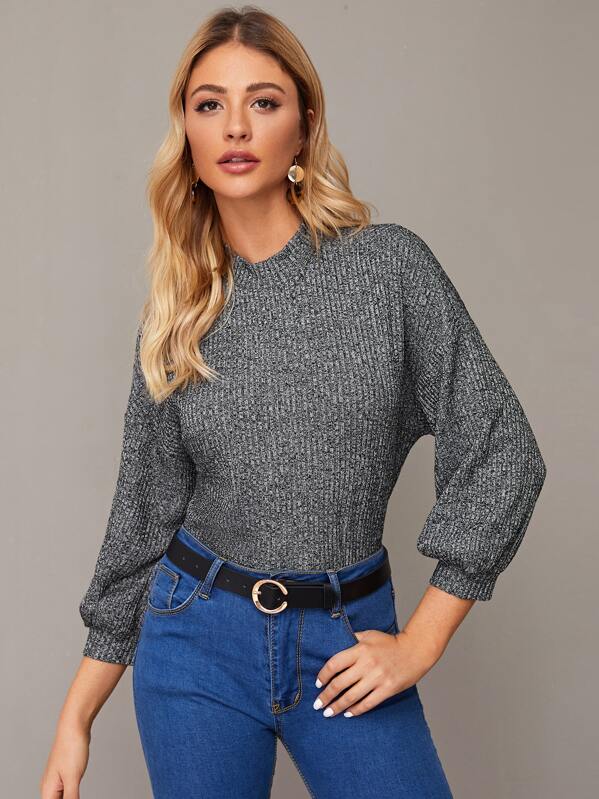 

Mock Neck Marled Top, Grey, Nathane