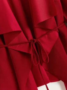 SHEIN 垂墜衣領不對稱下擺腰帶外套 - 酒紅色 - 查看 4