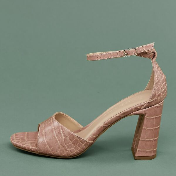 

Peep Toe Croc Embossed Chunky Heel Sandals, Pink