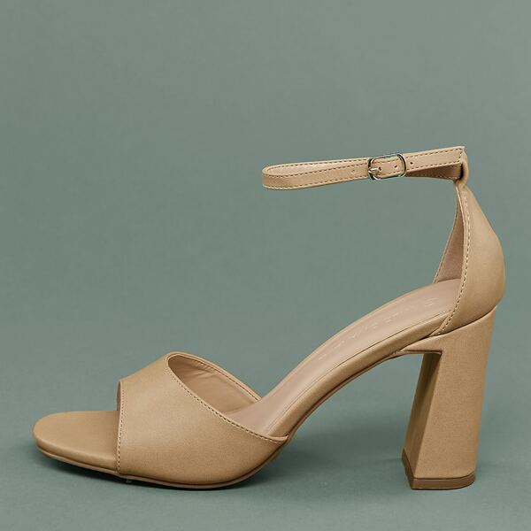 

Open Toe Ankle Strap Block Heel Sandals, Nude