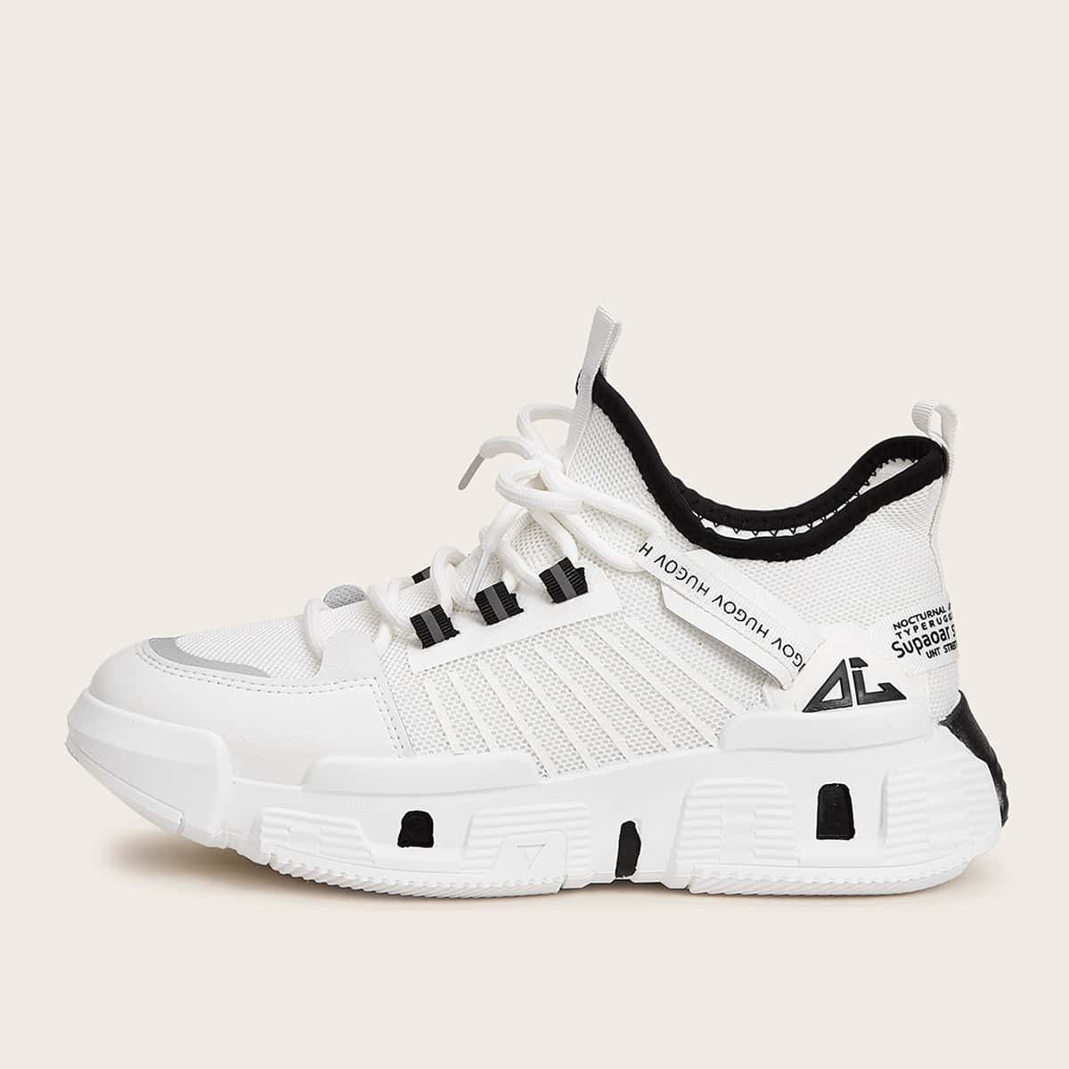 

Guys Lace-up Front Mesh Panel Chunky Sneakers, White