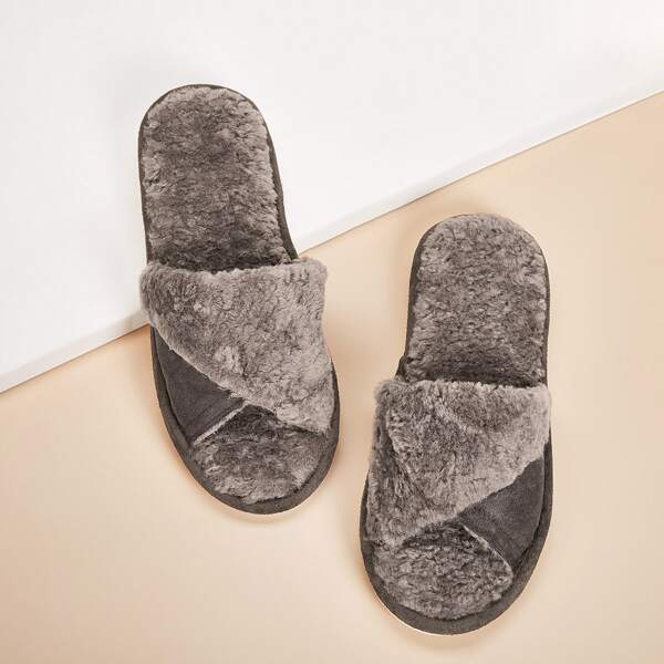 

Men Open Toe Faux Fur Slippers, Grey