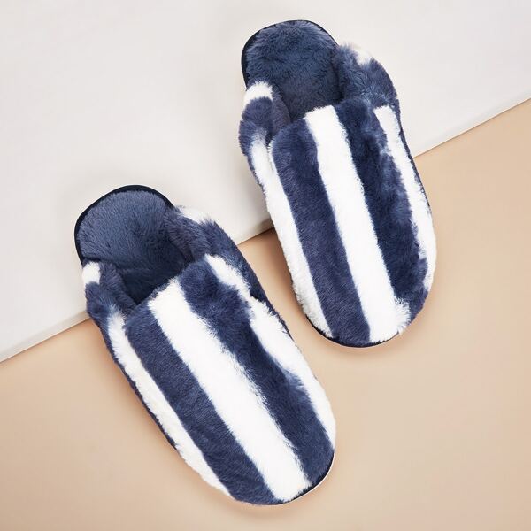 

Men Striped Faux Fur Slippers, Blue