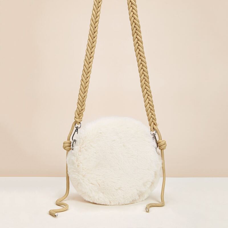 

Braided Strap Fluffy Crossbody Bag, White
