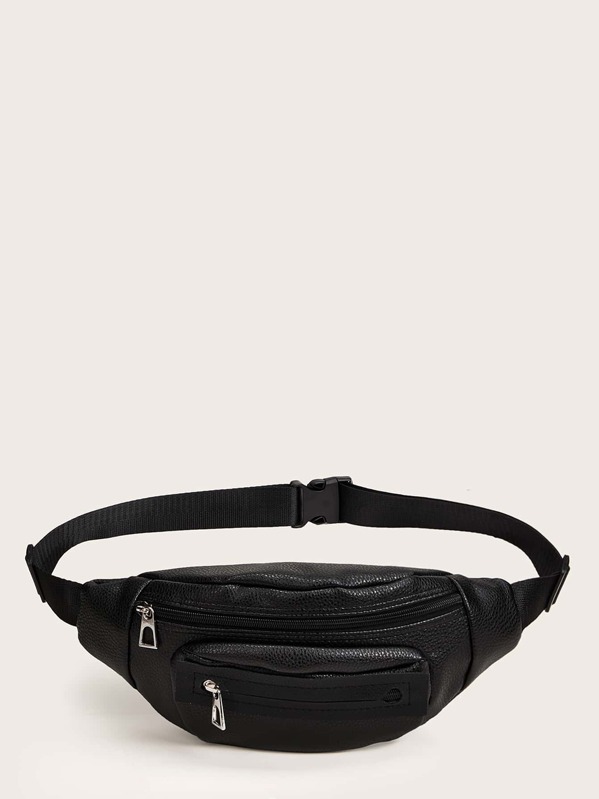 

Zip Front Faux Leather Fanny Pack, Black