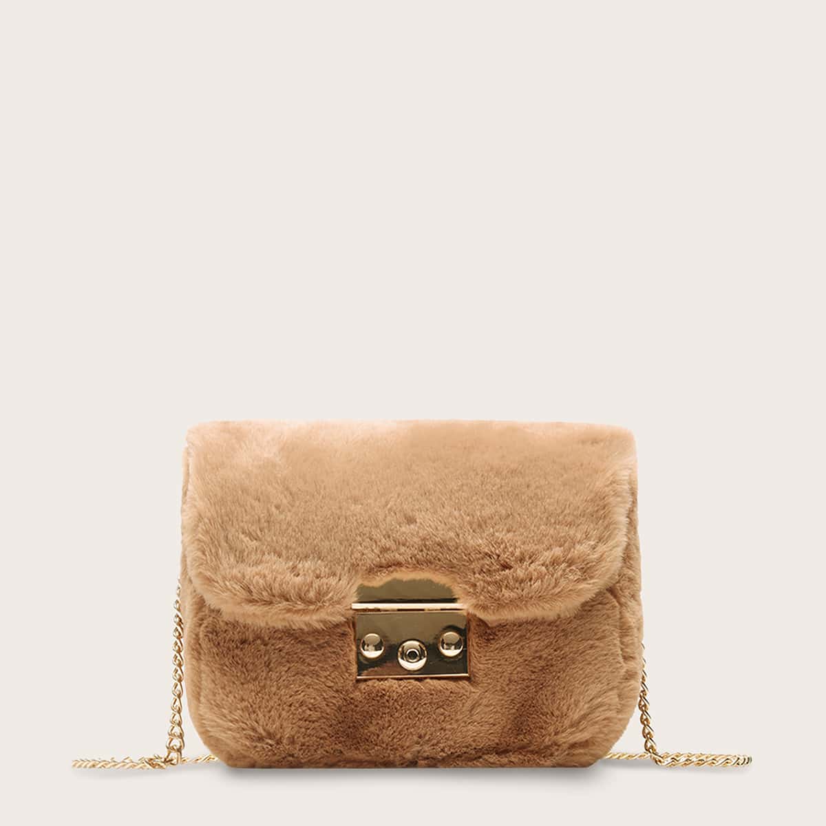 

Push Lock Fluffy Chain Bag, Brown