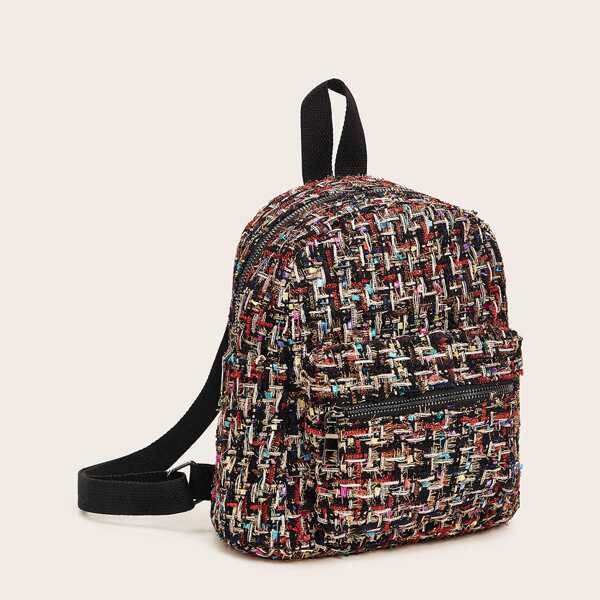 

Pocket Front Tweed Backpack, Multicolor