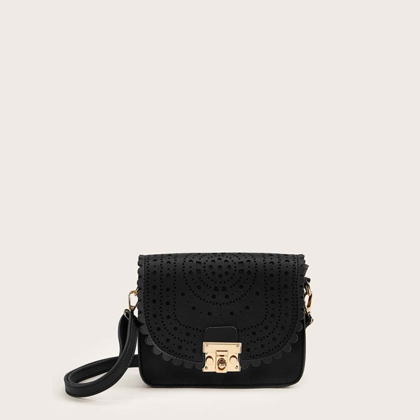 

Hollow Out Scalloped Crossbody Bag, Black