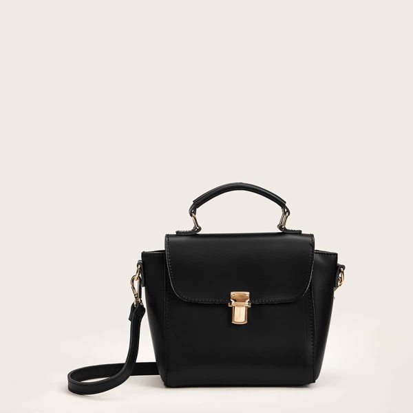 

Push Lock Flap Satchel Bag, Black