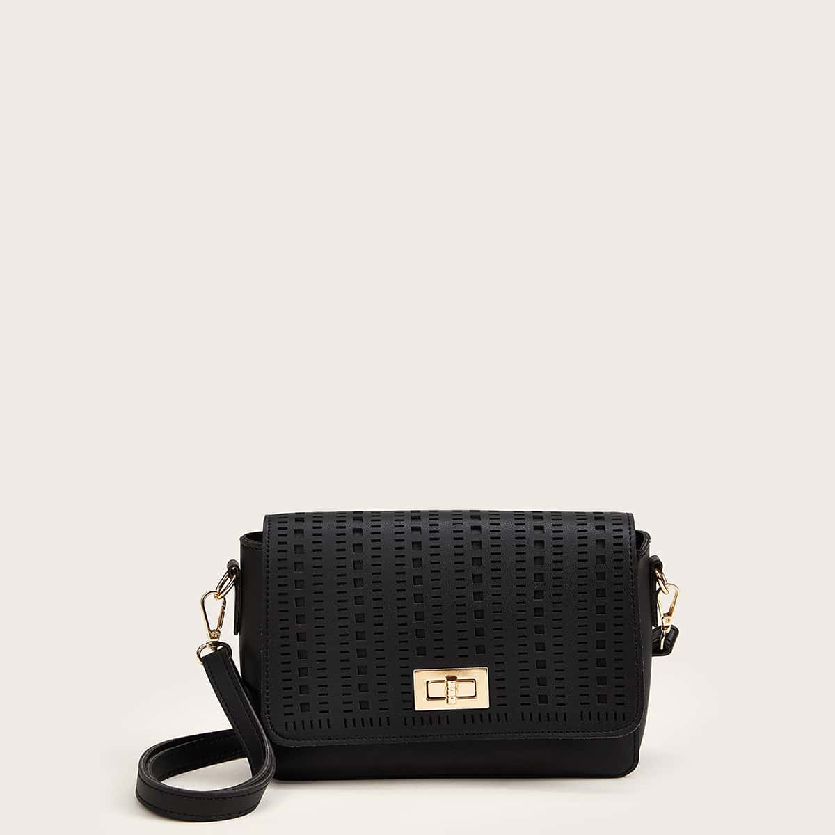

Twist Lock Hollow Out Crossbody Bag, Black