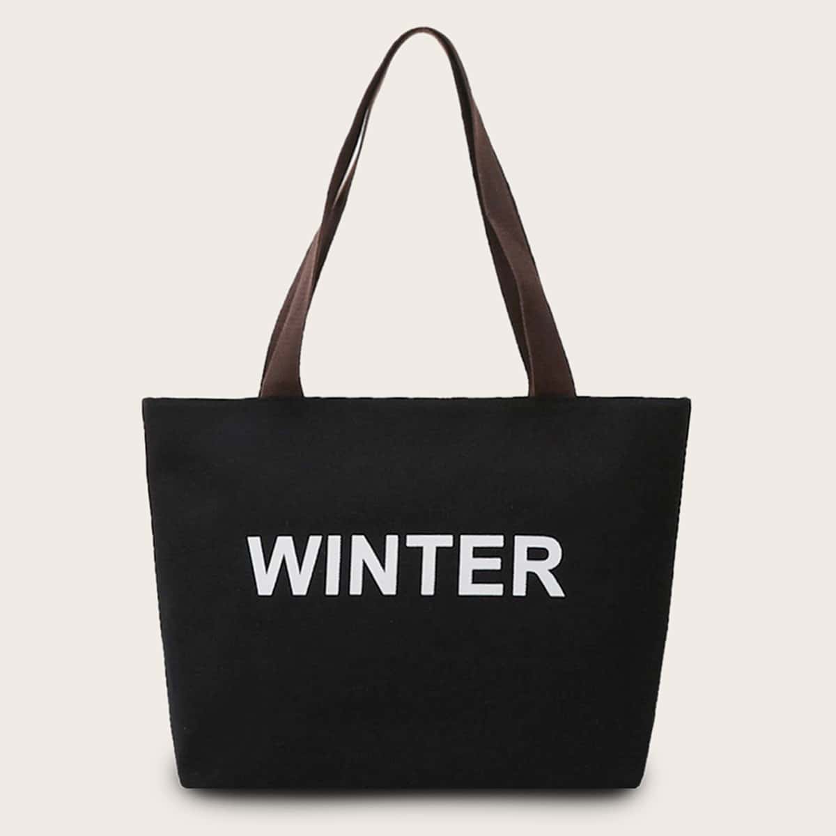 

Letter Graphic Tote Bag, Black