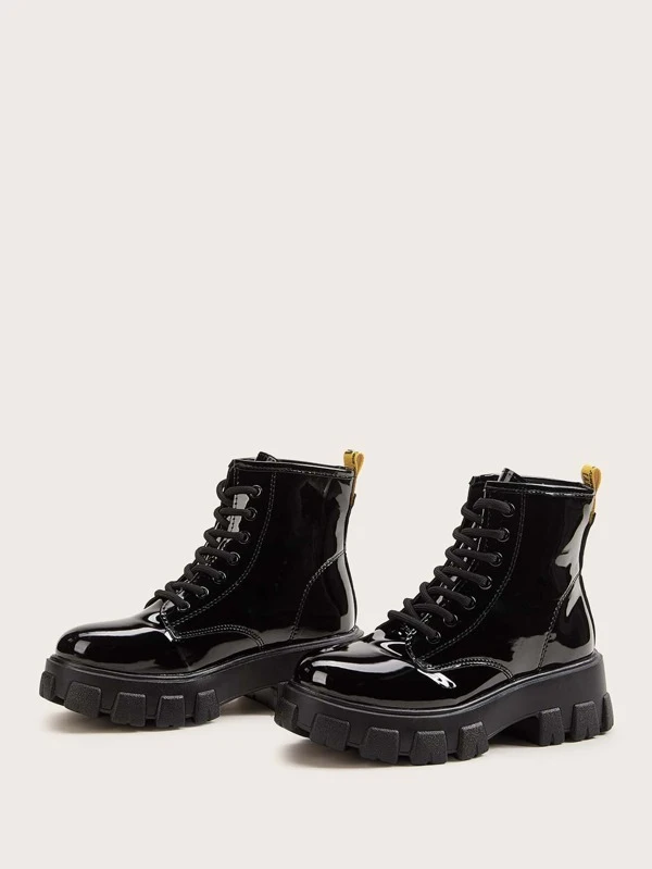 patent boots lace up