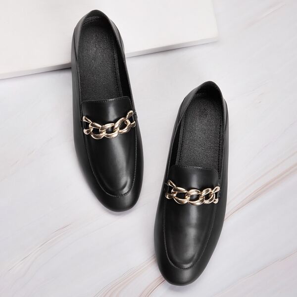 

Chain Decor Flat Dress Loafers, Black