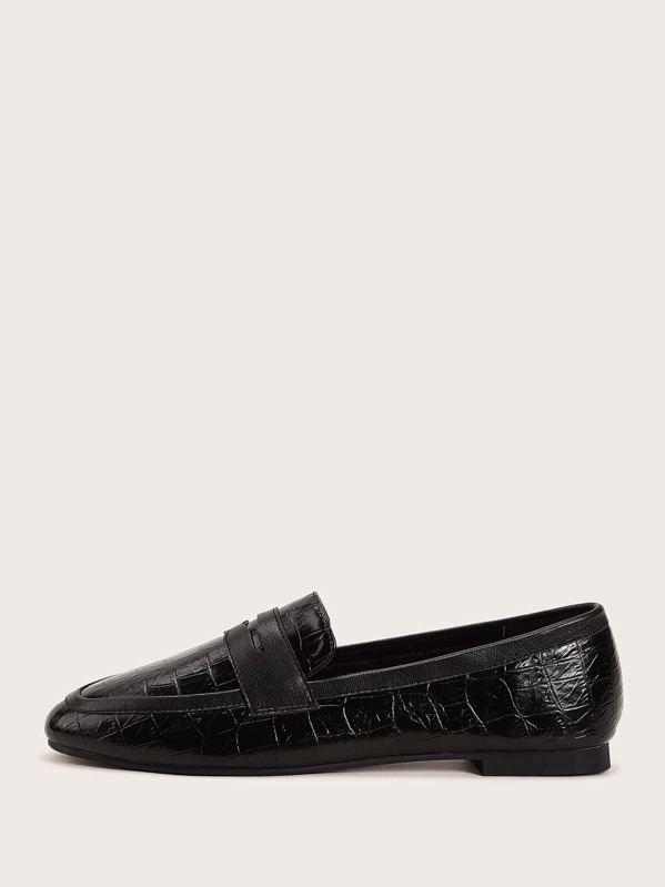 

Croc Embossed Penny Loafers, Black
