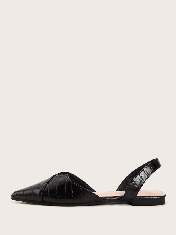 

Point Toe Croc Embossed Slingback Flats, Black