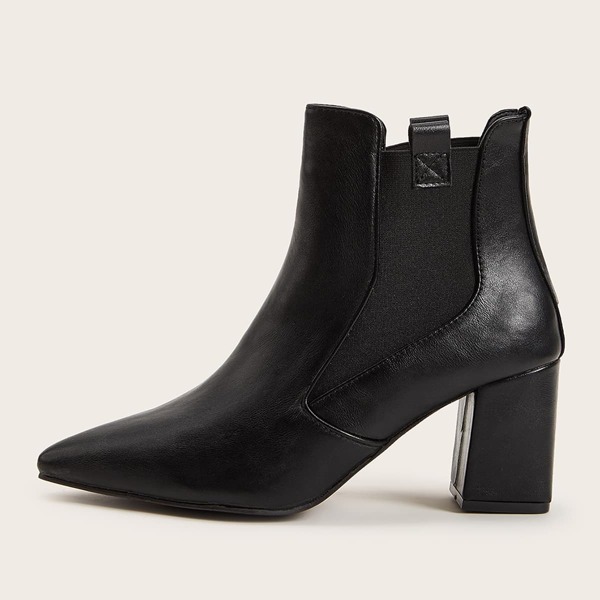 

Point Toe Chunky Heeled Chelsea Boots, Black