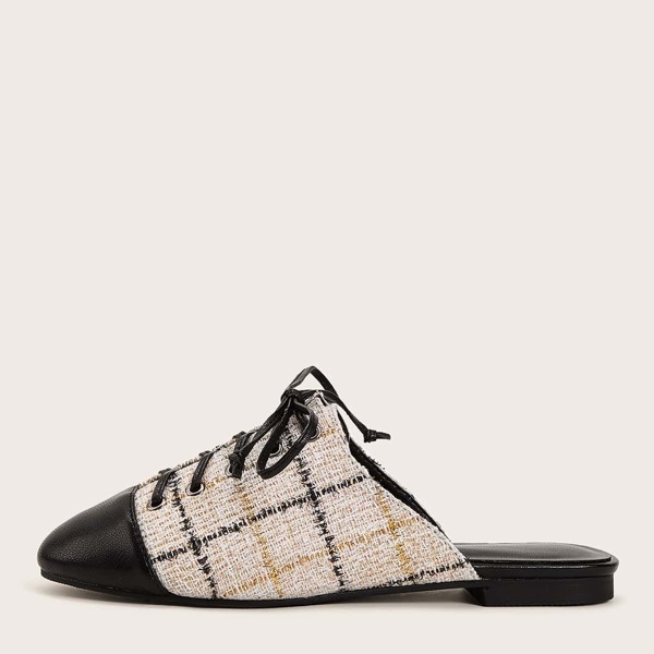 

Plaid Lace-up Front Flat Mules, Multicolor