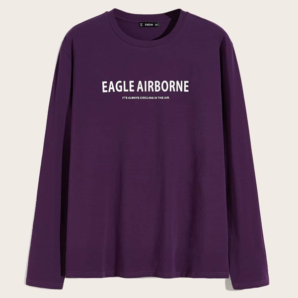 

Men Slogan Print Tee, Purple