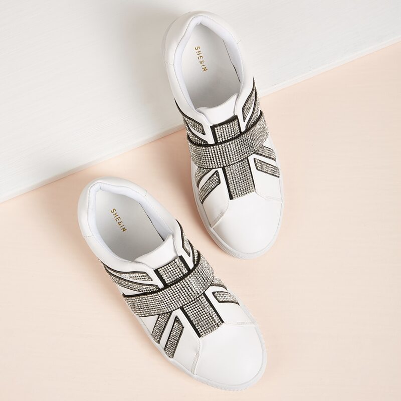 

Rhinestone Decor Low Top Sneakers, White