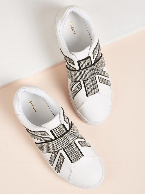 

Rhinestone Decor Low Top Sneakers, White