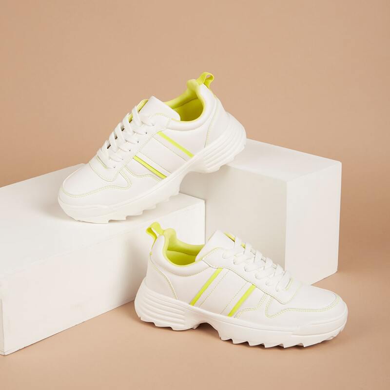 

Two Tone Lace-up Sneakers, White