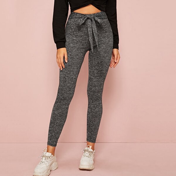 

Tie Front Marled Leggings, Grey