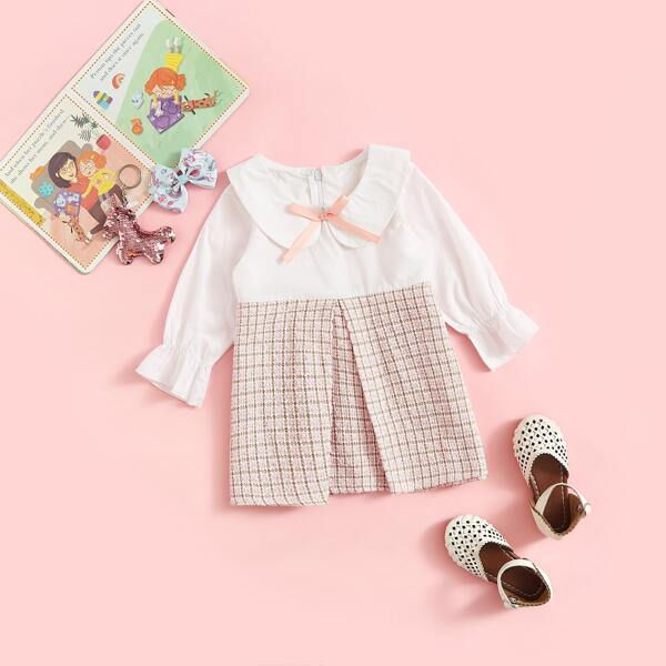 

Baby Girl Tweed Peter Pan Collar Combo Babydoll Dress