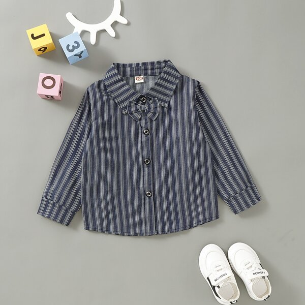 

Toddler Boys Bow Tie Curved Hem Striped Shirt, Multicolor